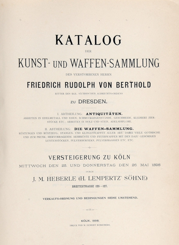 \"Kunst- und Waffensammlung Friedrich Rudolph von Berthold\"