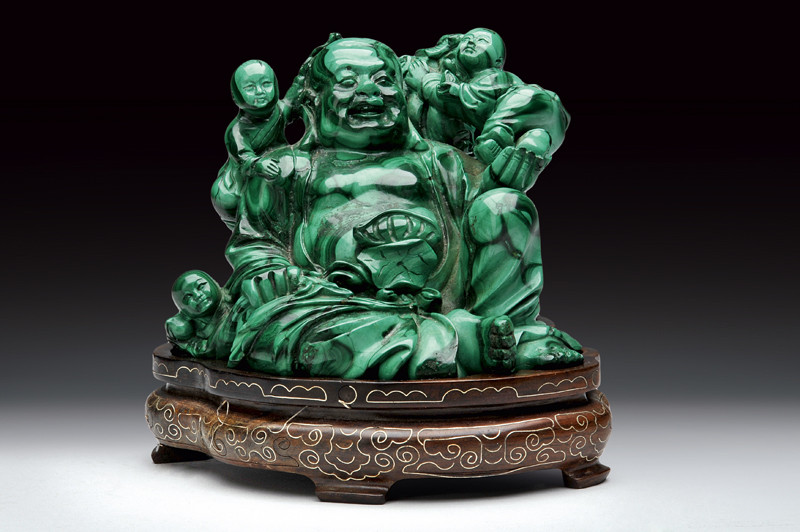 Bel gruppo di Budai in malachite