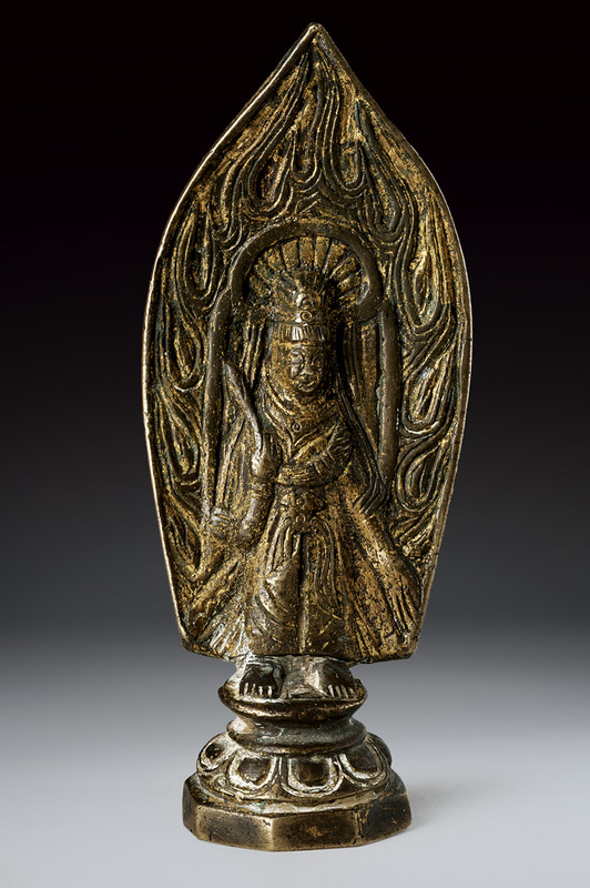 Piccola stele votiva in bronzo dorato di Avalokitesvara