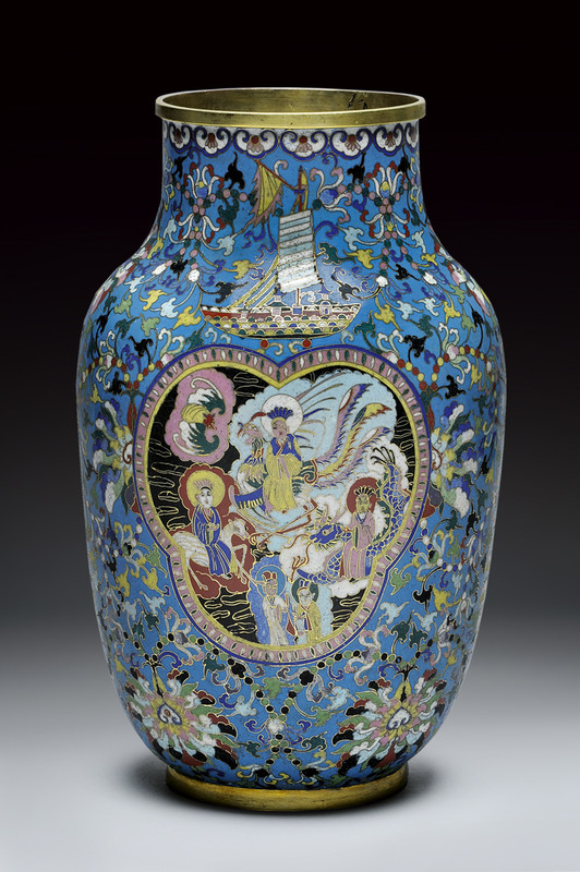 Vaso in bronzo dorato e smalti cloisonné
