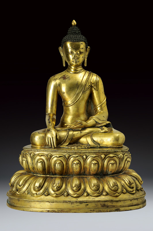 Importante e grande bronzo dorato di Buddha Sakyamuni