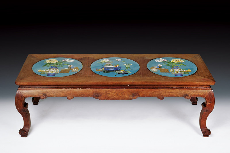 Tavolo basso con tre inserti cloisonnè