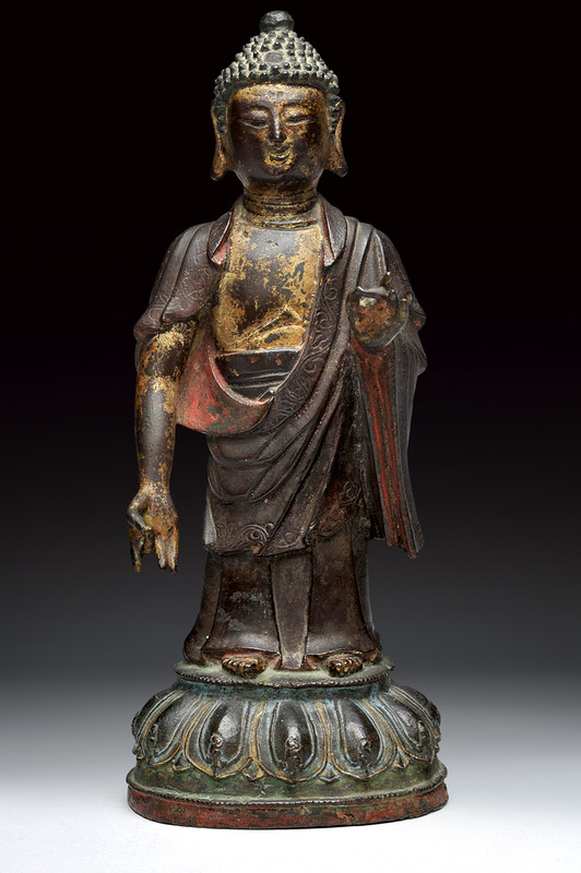 Figura in bronzo laccato di Buddha