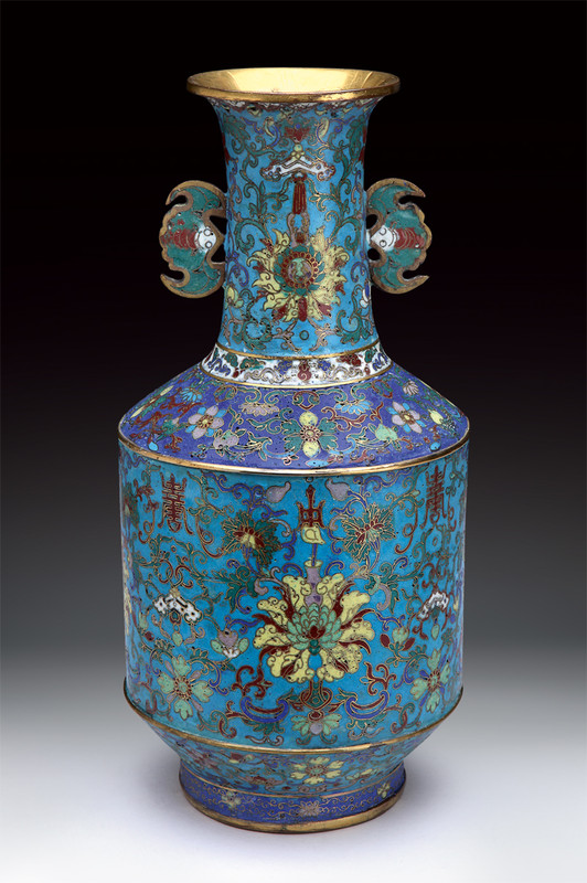 Vaso in bronzo dorato e smalti cloisonné