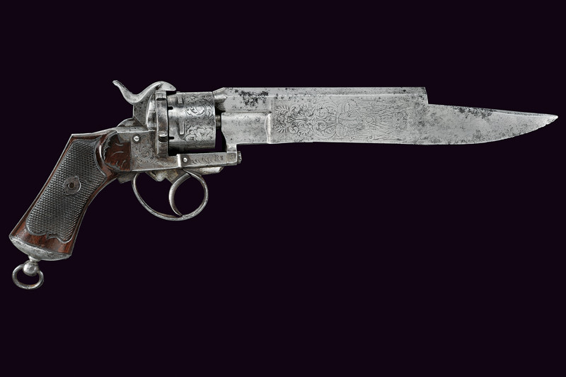 Raro revolver Dumonthier a spillo con coltello