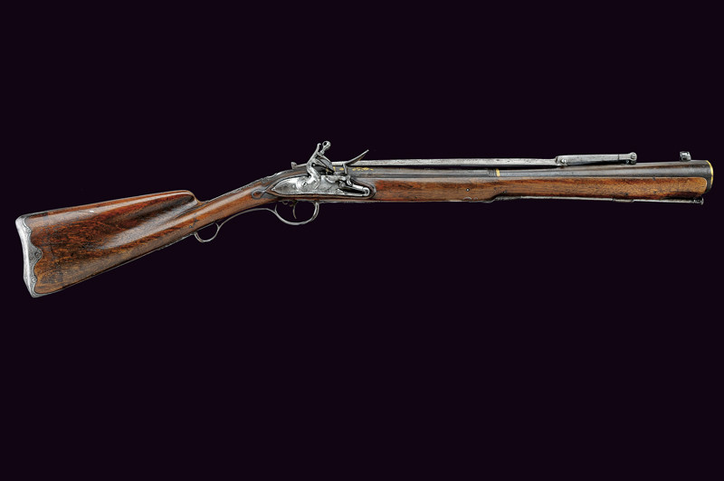 Raro tromboncino a pietra focaia con baionetta a scatto