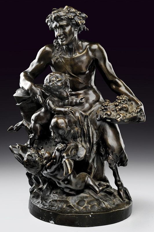 Bronzo raffigurante fauno con putti