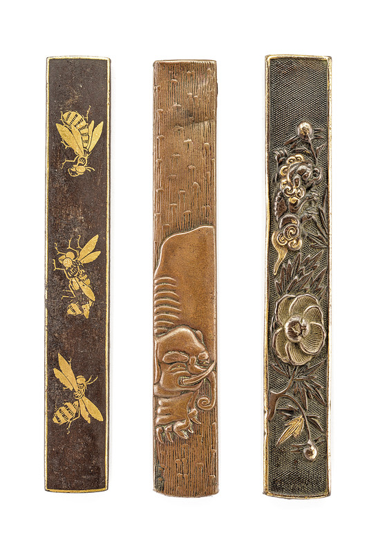 Lotto di tre impugnature per kozuka
