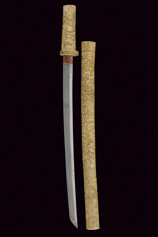 Wakizashi con fornimenti intagliati