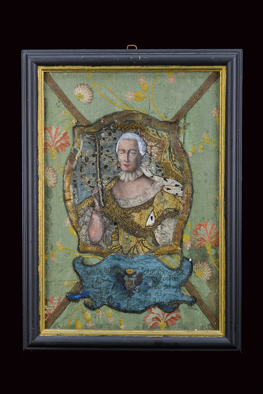 Raro quadro dipinto e ricamato raffigurante Caterina II