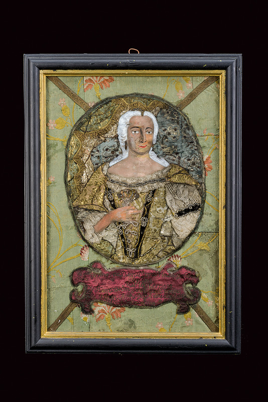 Raro quadro dipinto e ricamato raffigurante Maria Teresa d'Austria