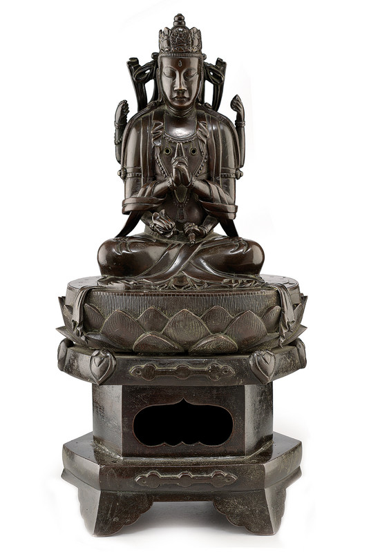 Bruciaprofumi in bronzo con effige del Buddha