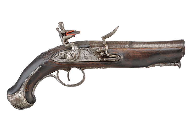 Pistola a pietra focaia a tromboncino di Bury