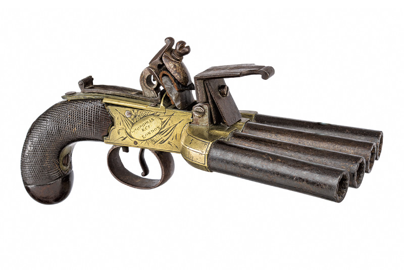 Rarissimo pistola "duck's foot" a pietra focaia di Goodwin
