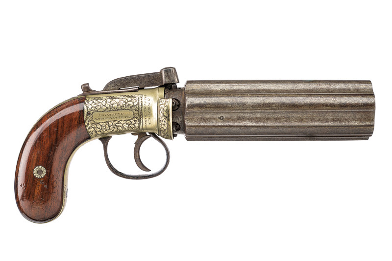 Raro pepperbox revolver a luminello di Cogswell