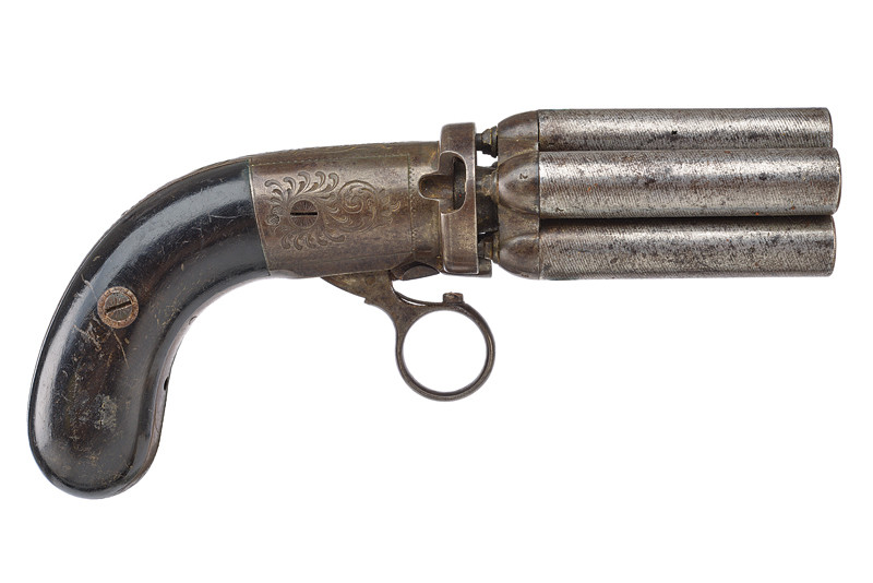 Raro pepperbox revolver a luminello a cinque colpi