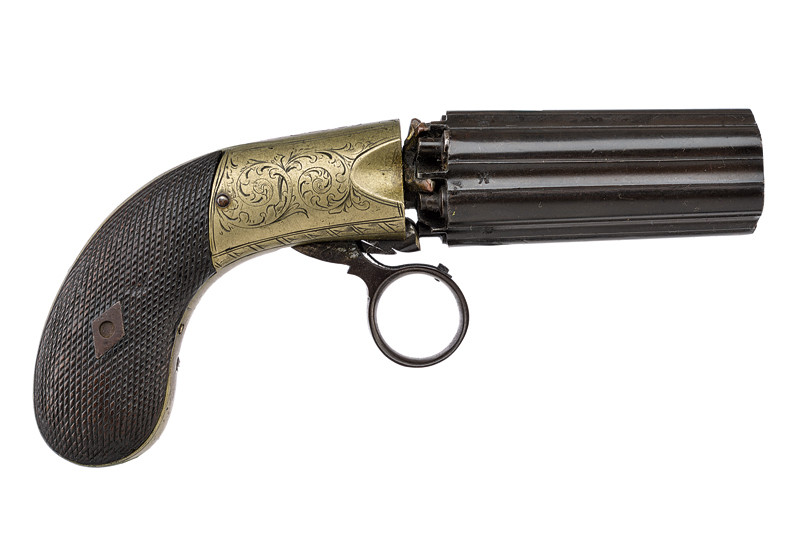 Pepperbox revolver a luminello a sei canne di Cooper