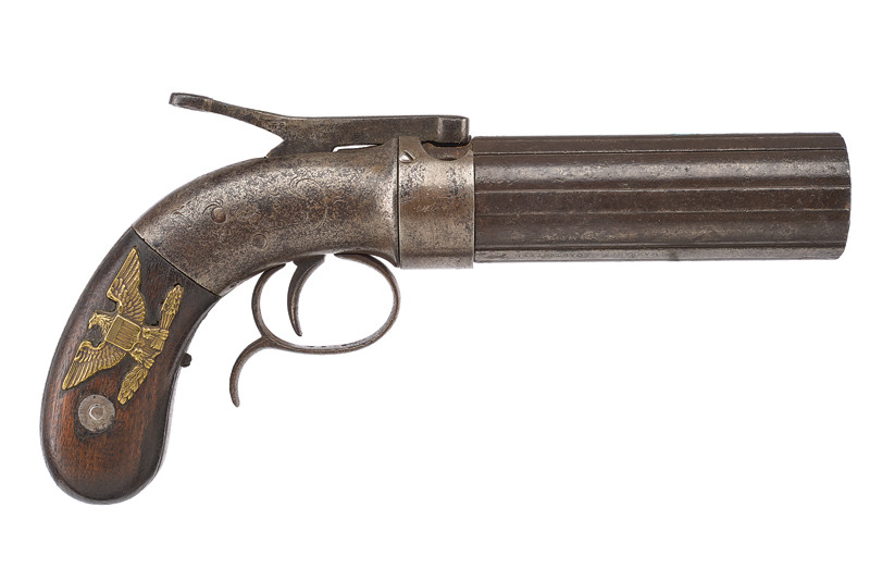 Raro pepperbox revolver a luminello di Stocking