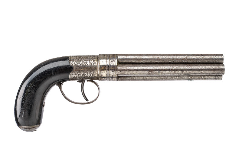 Raro pepperbox revolver a luminello a quattro colpi di Hermann