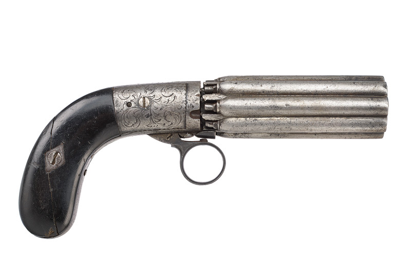 Raro pepperbox revolver a luminello a otto colpi di Mariette