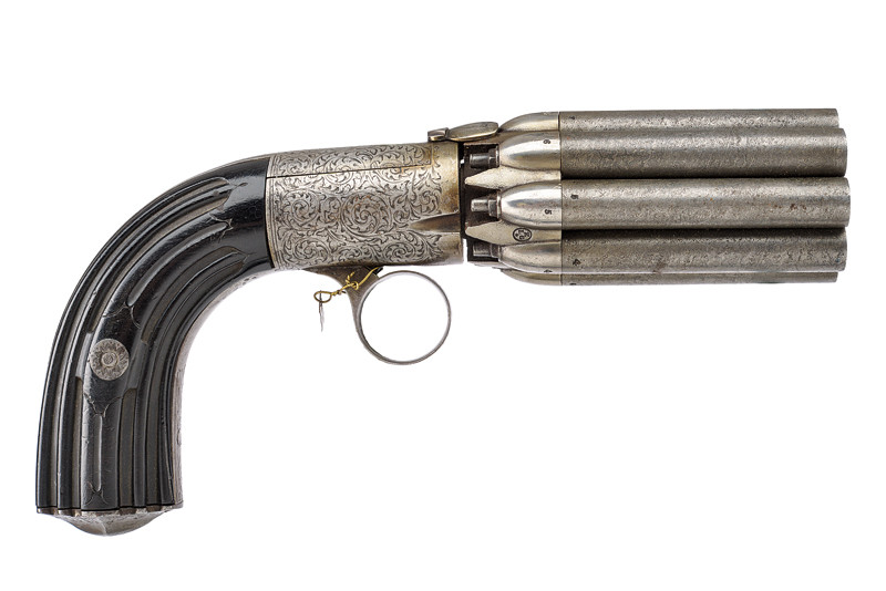 Rarissimo pepperbox revolver a luminello a otto canne di Herman