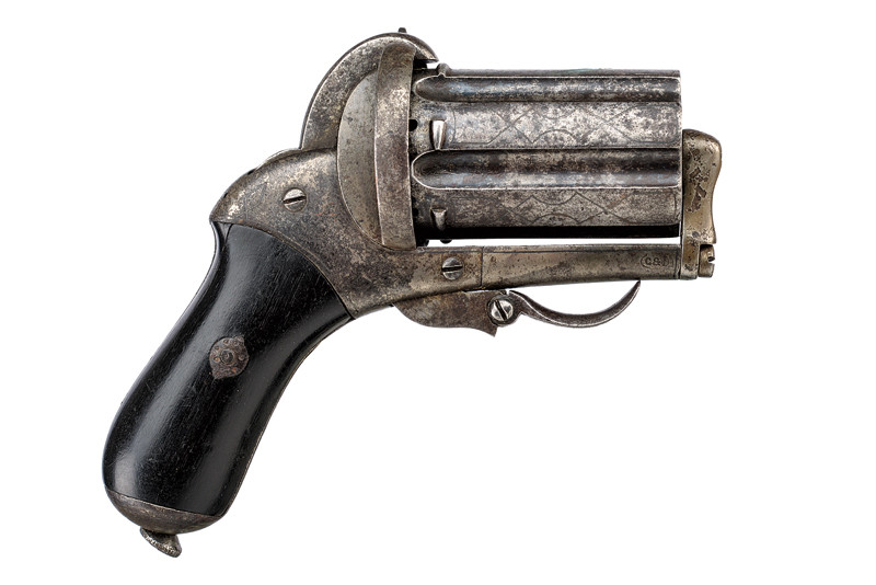 Raro pepperbox revolver a spillo a sei colpi con sistema Delvigne