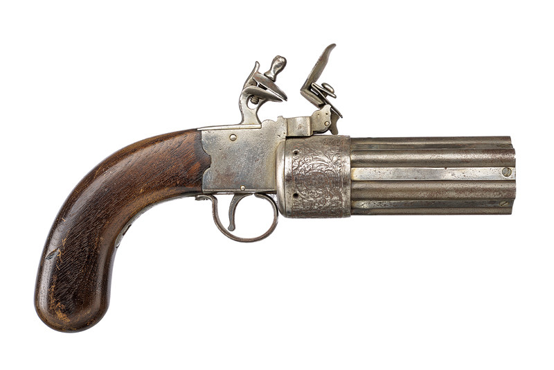 Pepperbox revolver a pietra focaia