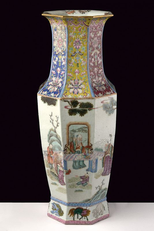 GRANDE VASO OTTAGONALE FAMIGLIA ROSA