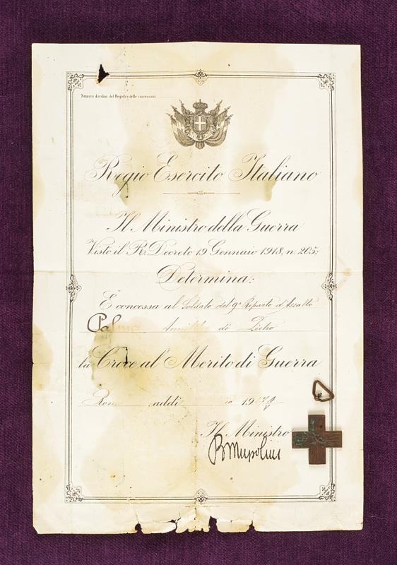 Croce al merito di Guerra con diploma a firma Mussolini