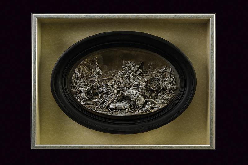 Placca in gesso raffigurante scena di battaglia