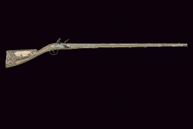 Raro fucile a pietra focaia con fornimenti in argento