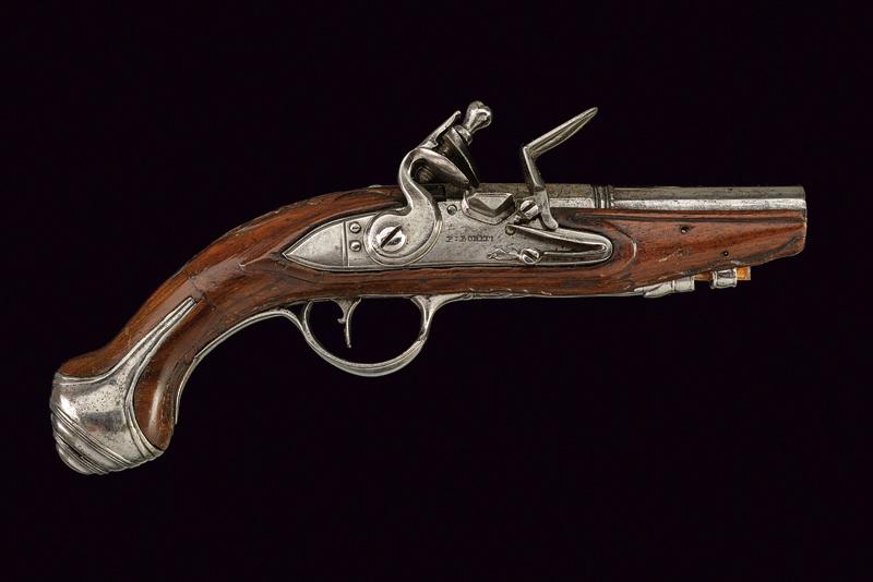 Pistola da viaggio a pietra focaia firmata P. Boneti