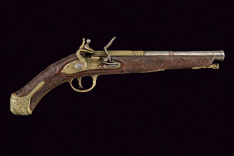 Rara pistola a pietra focaia con decorazione particolare