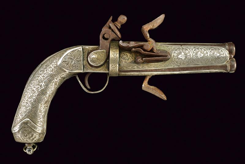 Pistola decorativa a pietra focaia e due canne sovrapposte