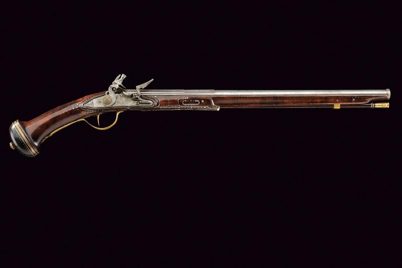 Bellissima pistola a pietra focaia nello stile della seconda meta del XVII secolo