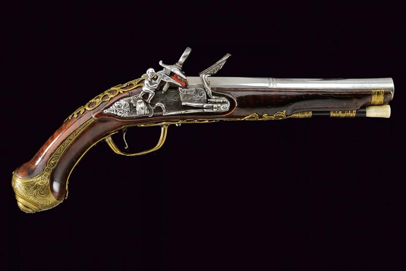 Bellissima pistola da viaggio alla romana a pietra focaia