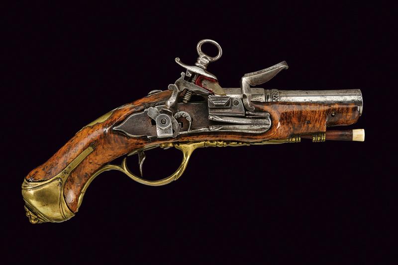 Rara pistola da viaggio a pietra focaia alla romana di G. Lebrun