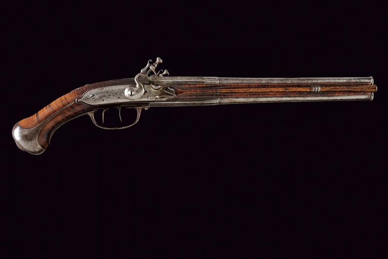 Pistola a pietra focaia a due canne sovrapposte di Dupre