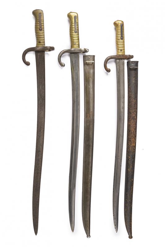 Lotto di tre baionette Mod. 1866 Chassepot