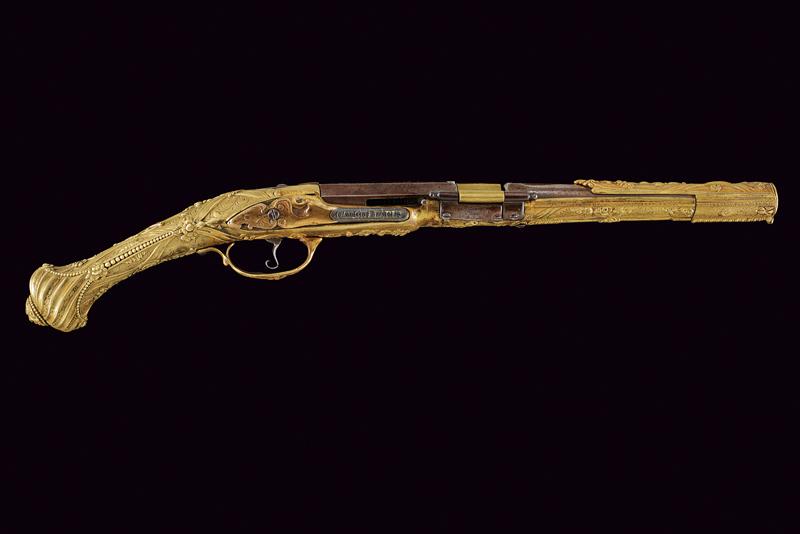 Rara pistola a pietra focaia trasformata con sistema A. Caron