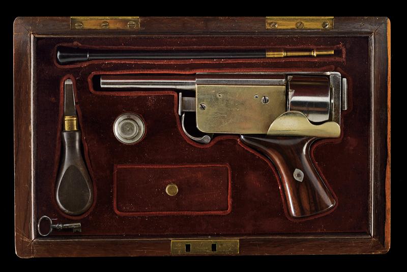 Rarissimo revolver sistema L. Cherubin a percussione centrale mod. 1881 in cassetta