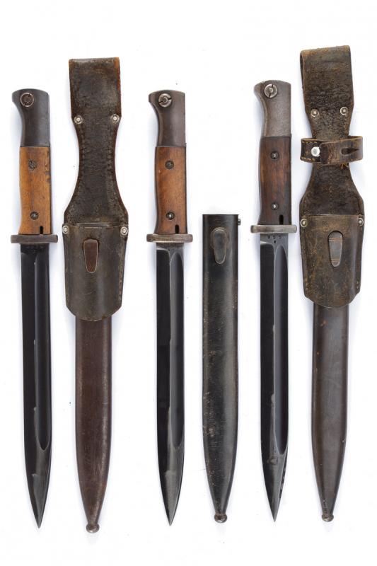 Lotto di tre baionette Mauser mod. 1884/98 secondo tipo