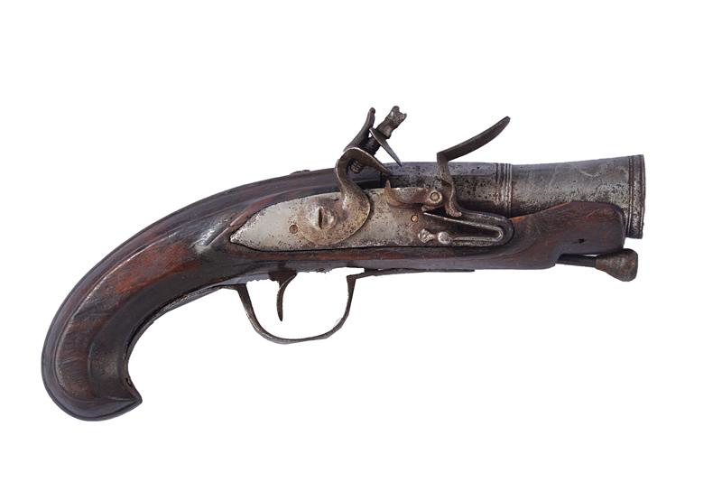 Pistola a pietra focaia da viaggio con canna a tromboncino